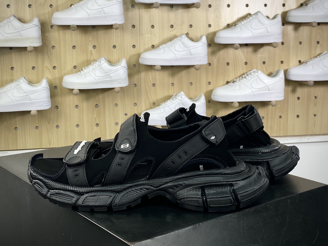 350 巴黎世家BALENCIAGA 3XL Sandals 3+系列低帮魔术贴凉鞋“全黑白LOGO”786956 W3XLT 1000