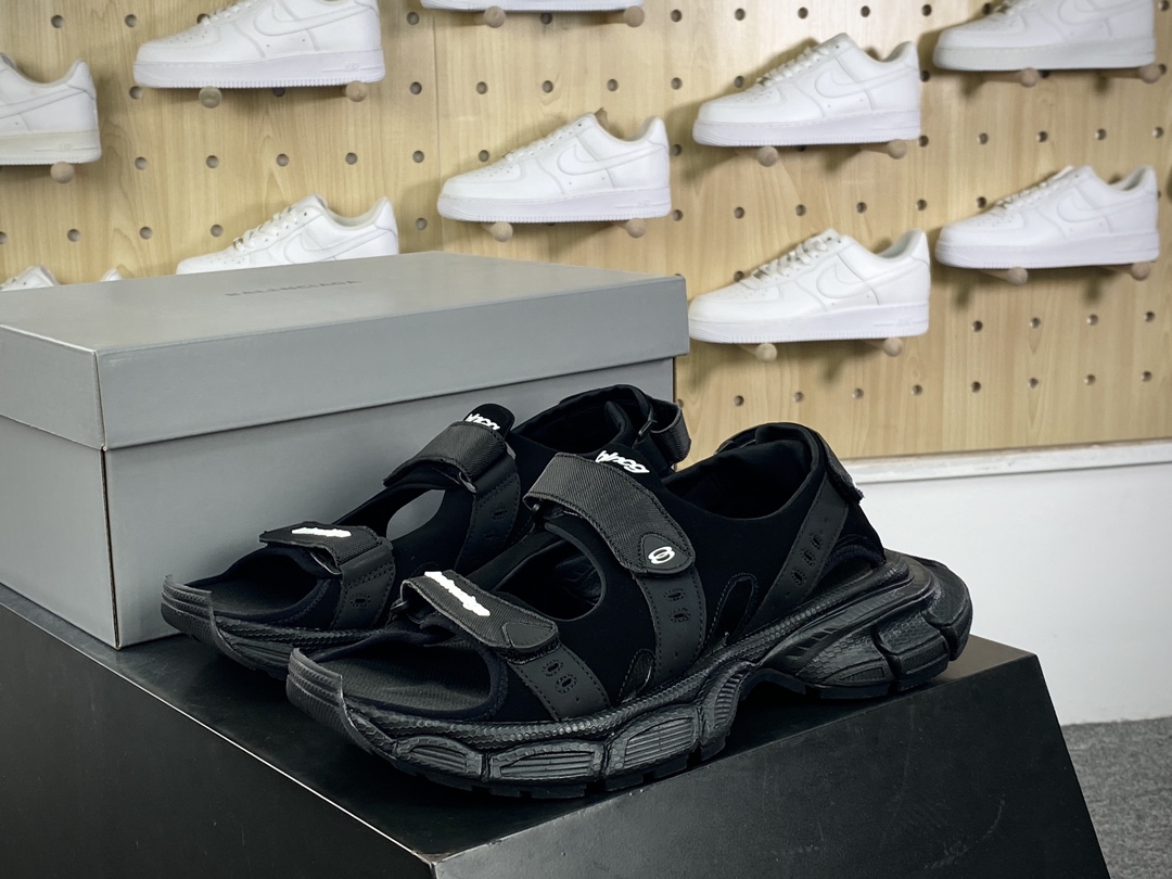 350 巴黎世家BALENCIAGA 3XL Sandals 3+系列低帮魔术贴凉鞋“全黑白LOGO”786956 W3XLT 1000