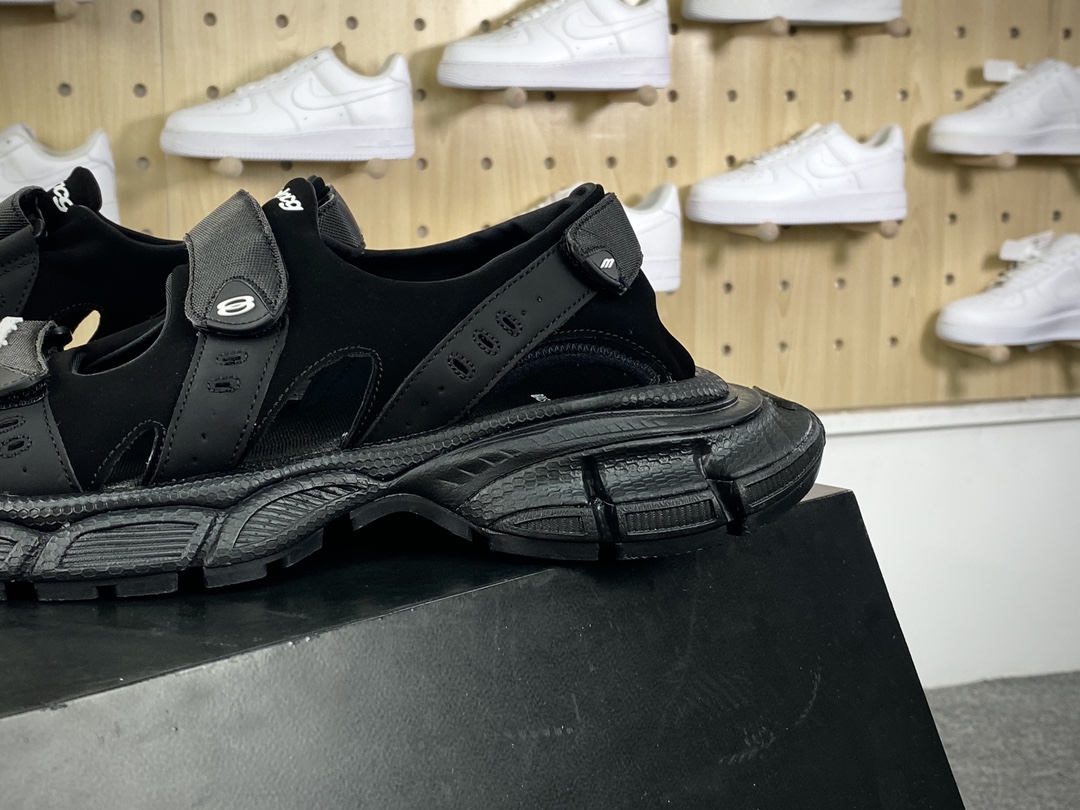 350 巴黎世家BALENCIAGA 3XL Sandals 3+系列低帮魔术贴凉鞋“全黑白LOGO”786956 W3XLT 1000