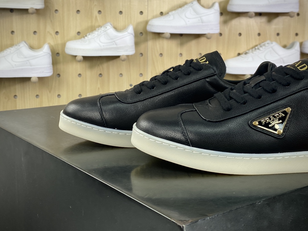 Prada Downtown Low Sneakers Downtown Series Low-top Sneakers ”Leather Black and White Triangle Logo”