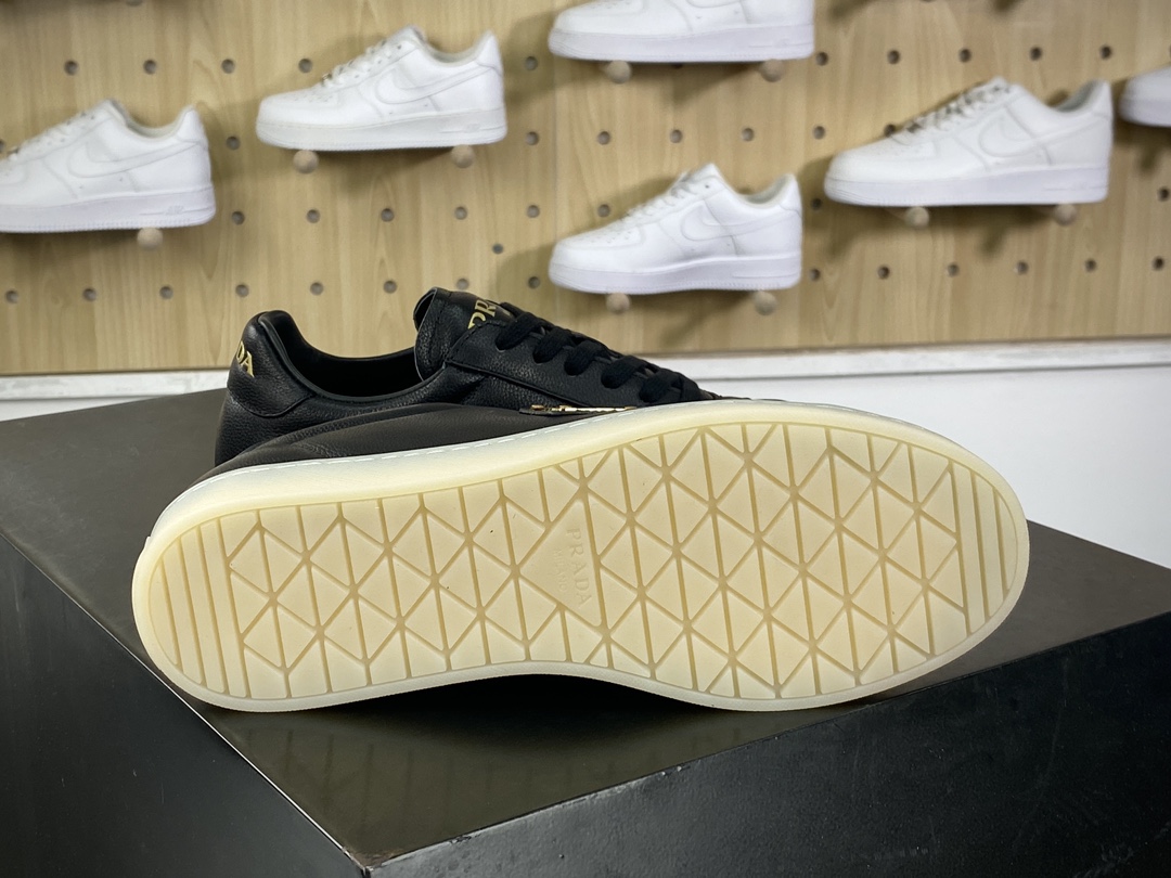 Prada Downtown Low Sneakers Downtown Series Low-top Sneakers ”Leather Black and White Triangle Logo”
