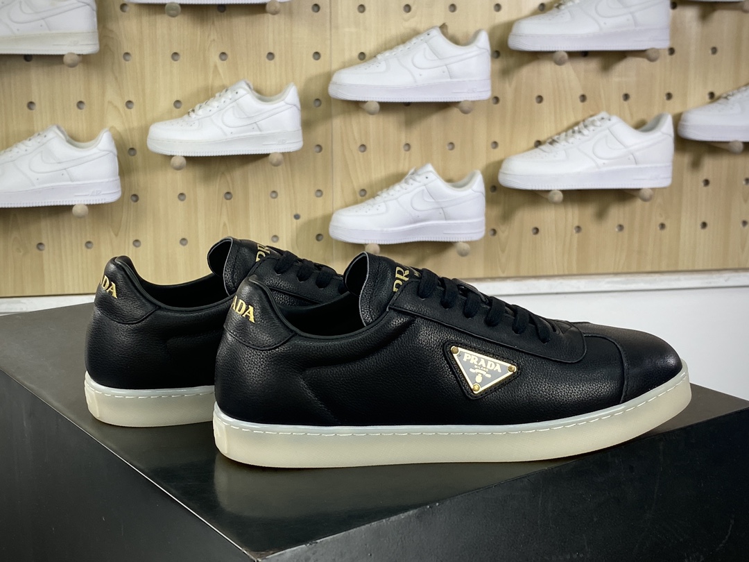 Prada Downtown Low Sneakers Downtown Series Low-top Sneakers ”Leather Black and White Triangle Logo”