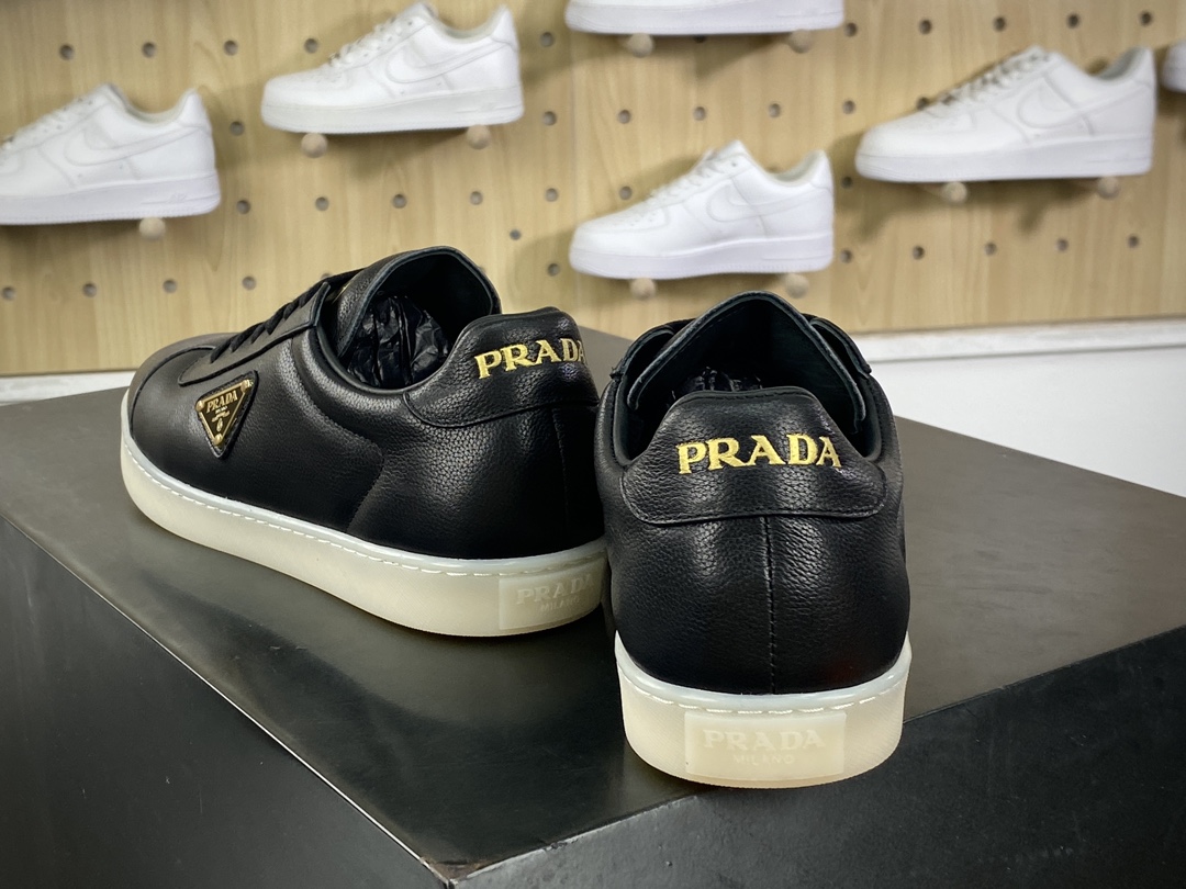 Prada Downtown Low Sneakers Downtown Series Low-top Sneakers ”Leather Black and White Triangle Logo”