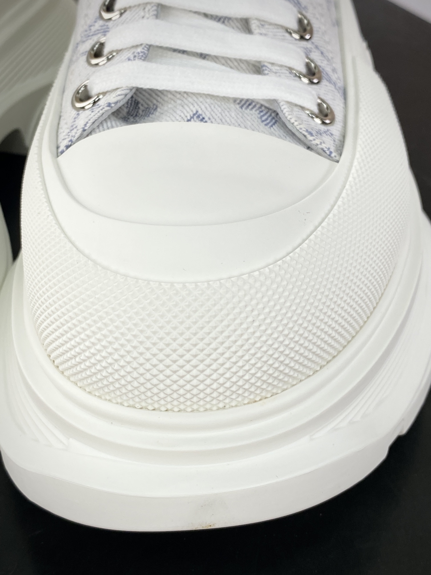 McQueen Alexander McQueen Chunky Tread Slick Low Sneakers Tread Canvas Casual Sports Shoes ”Denim White Gray LV Old Flower” 604257W4L3471028