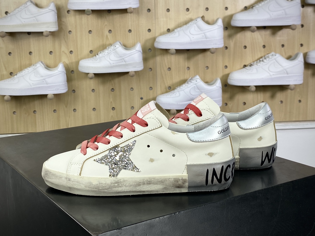 GGDB/Golden Goose Uomo/Donna Donna series low-top retro sneakers ”white flash silver peach pink black graffiti silver tail” G21D122.G15