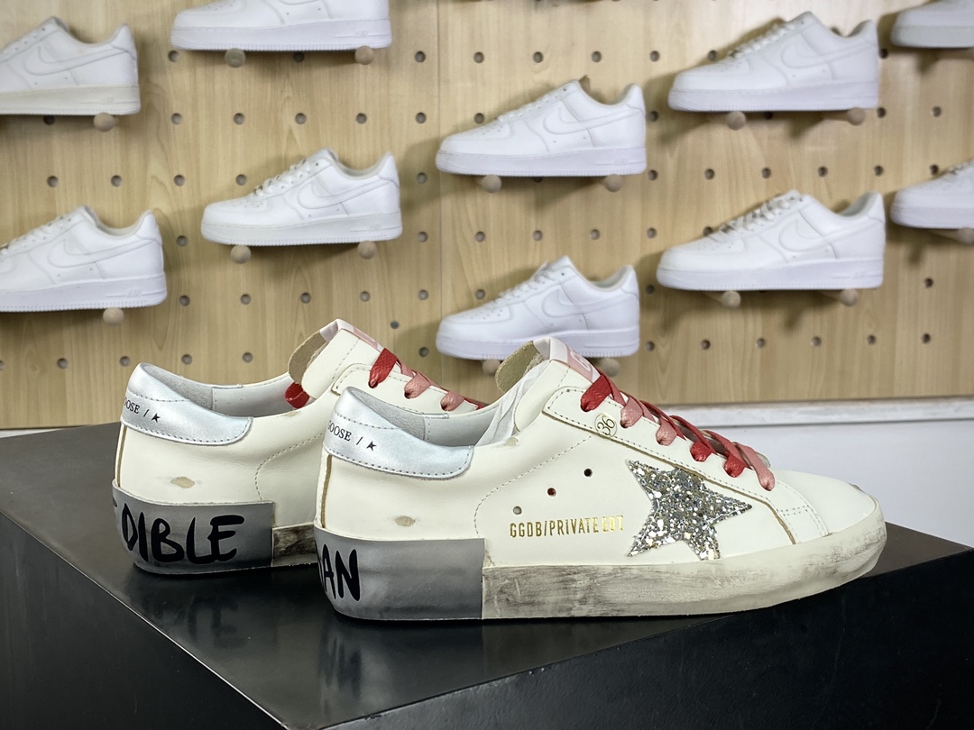 GGDB/Golden Goose Uomo/Donna Donna series low-top retro sneakers ”white flash silver peach pink black graffiti silver tail” G21D122.G15
