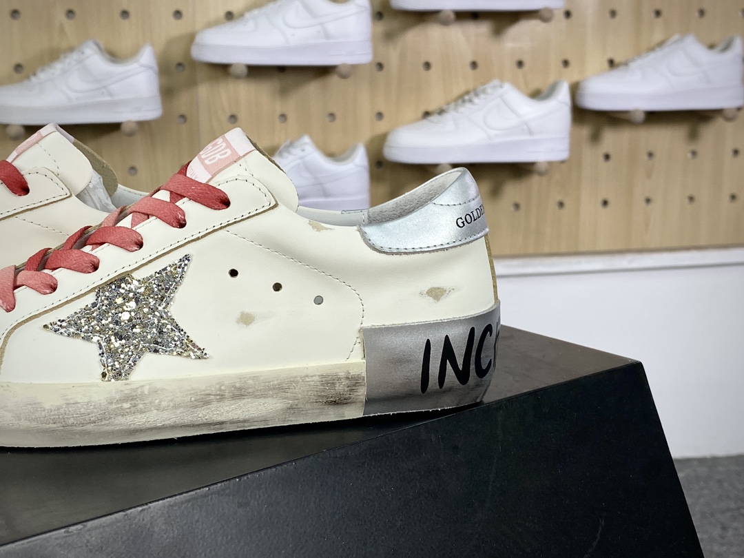 GGDB/Golden Goose Uomo/Donna Donna series low-top retro sneakers ”white flash silver peach pink black graffiti silver tail” G21D122.G15