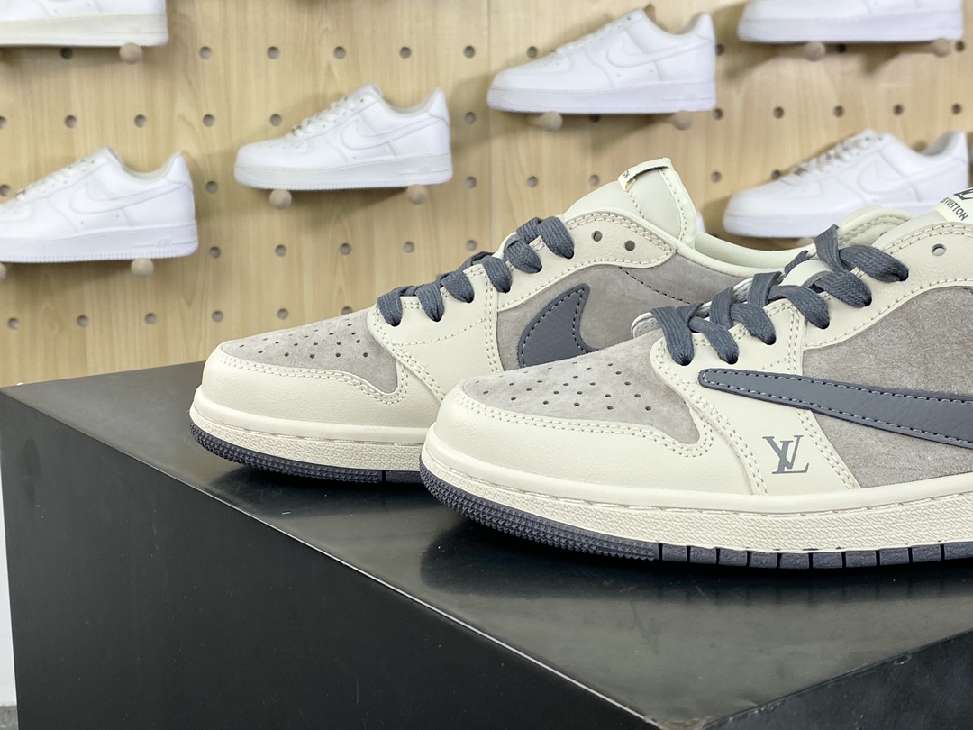 280 Louis Vuitton x Travis Scott x Nike Air Jordan 1 Low OG SP”Black/Beige LV Monogram”AJ1乔丹一代篮球鞋“TS联名深灰”LX1988-102