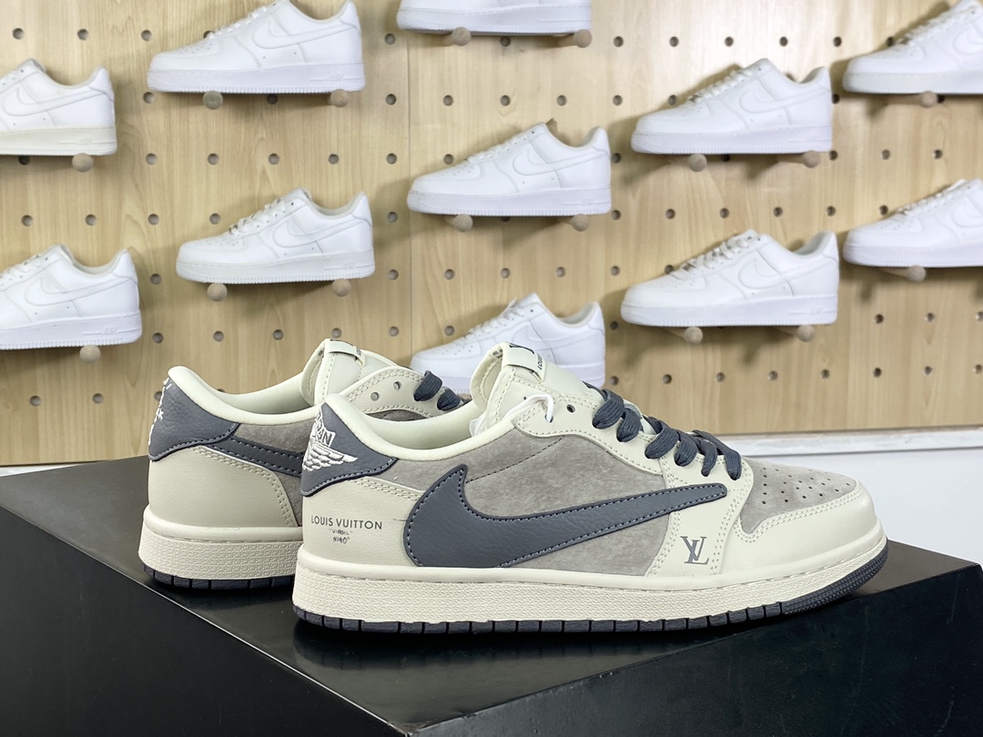 280 Louis Vuitton x Travis Scott x Nike Air Jordan 1 Low OG SP”Black/Beige LV Monogram”AJ1乔丹一代篮球鞋“TS联名深灰”LX1988-102