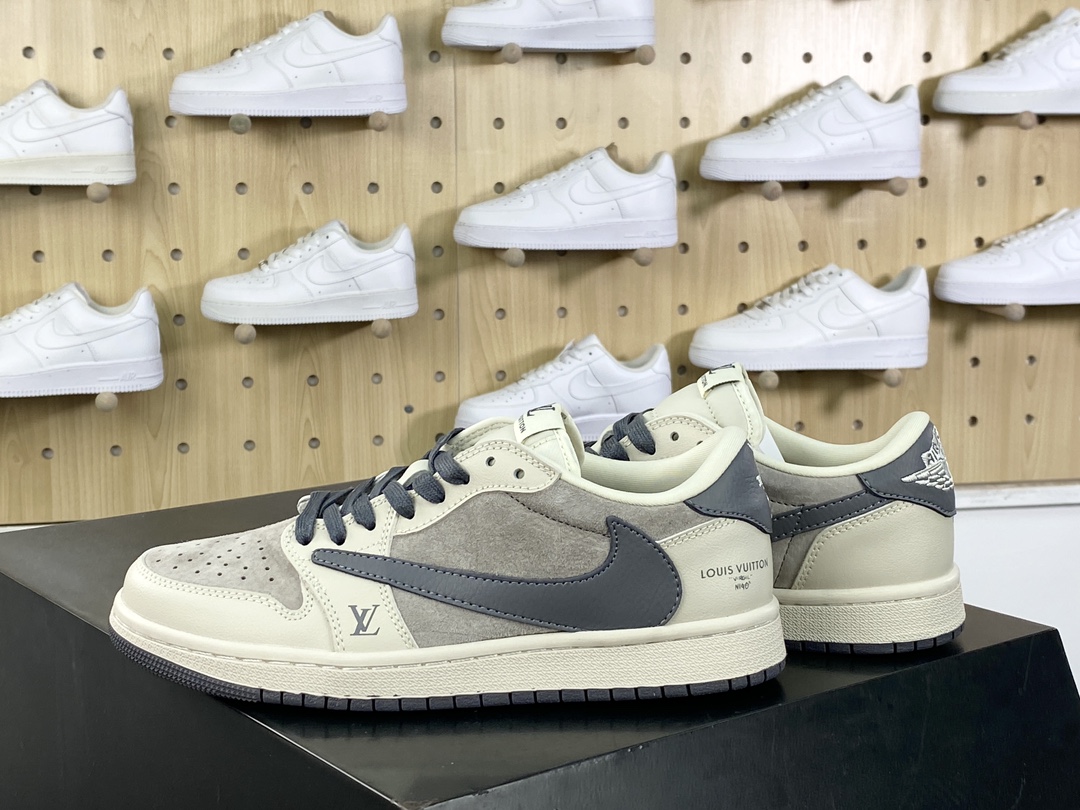 280 Louis Vuitton x Travis Scott x Nike Air Jordan 1 Low OG SP”Black/Beige LV Monogram”AJ1乔丹一代篮球鞋“TS联名深灰”LX1988-102