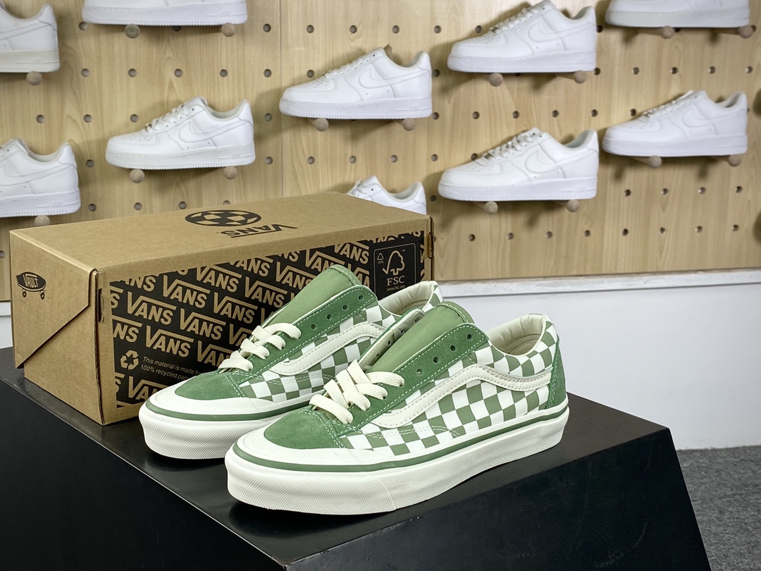 150 Vans Old Skool Reissue 136 老茱利安136系列低帮板鞋“旧绿米白棋盘格子”VN000MT6V0N