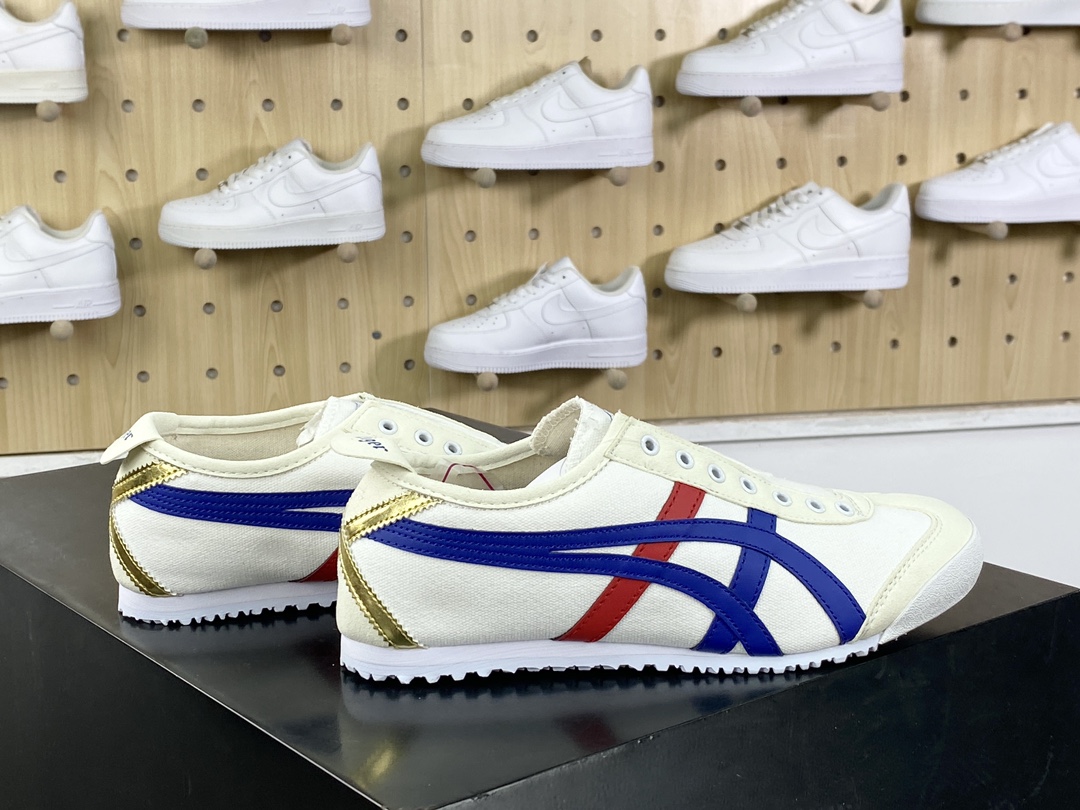 140 鬼塚虎/Onitsuka Tiger Mexico 66 Slip-On 墨西哥系列慢跑鞋“帆布白宝蓝红金”1183B475-100