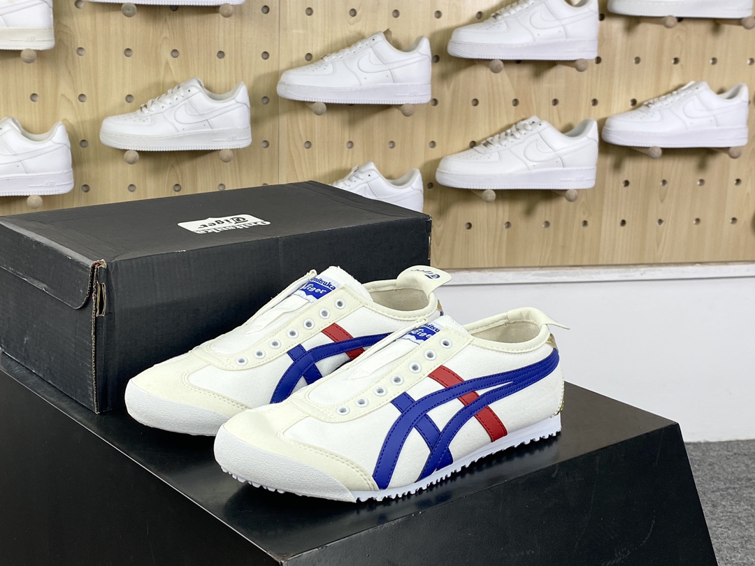 140 鬼塚虎/Onitsuka Tiger Mexico 66 Slip-On 墨西哥系列慢跑鞋“帆布白宝蓝红金”1183B475-100