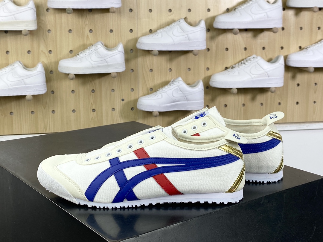 140 鬼塚虎/Onitsuka Tiger Mexico 66 Slip-On 墨西哥系列慢跑鞋“帆布白宝蓝红金”1183B475-100