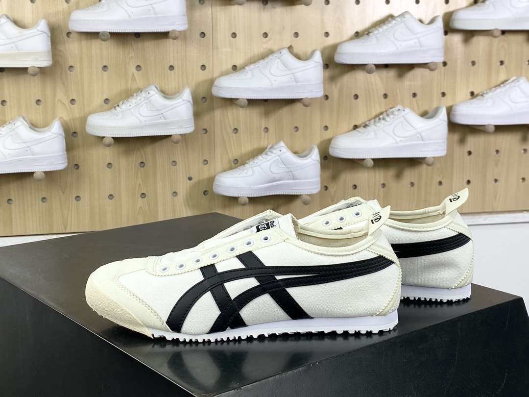 140 鬼塚虎/Onitsuka Tiger Mexico 66 Slip-On 墨西哥系列慢跑鞋“帆布白黑”D342Q-0190