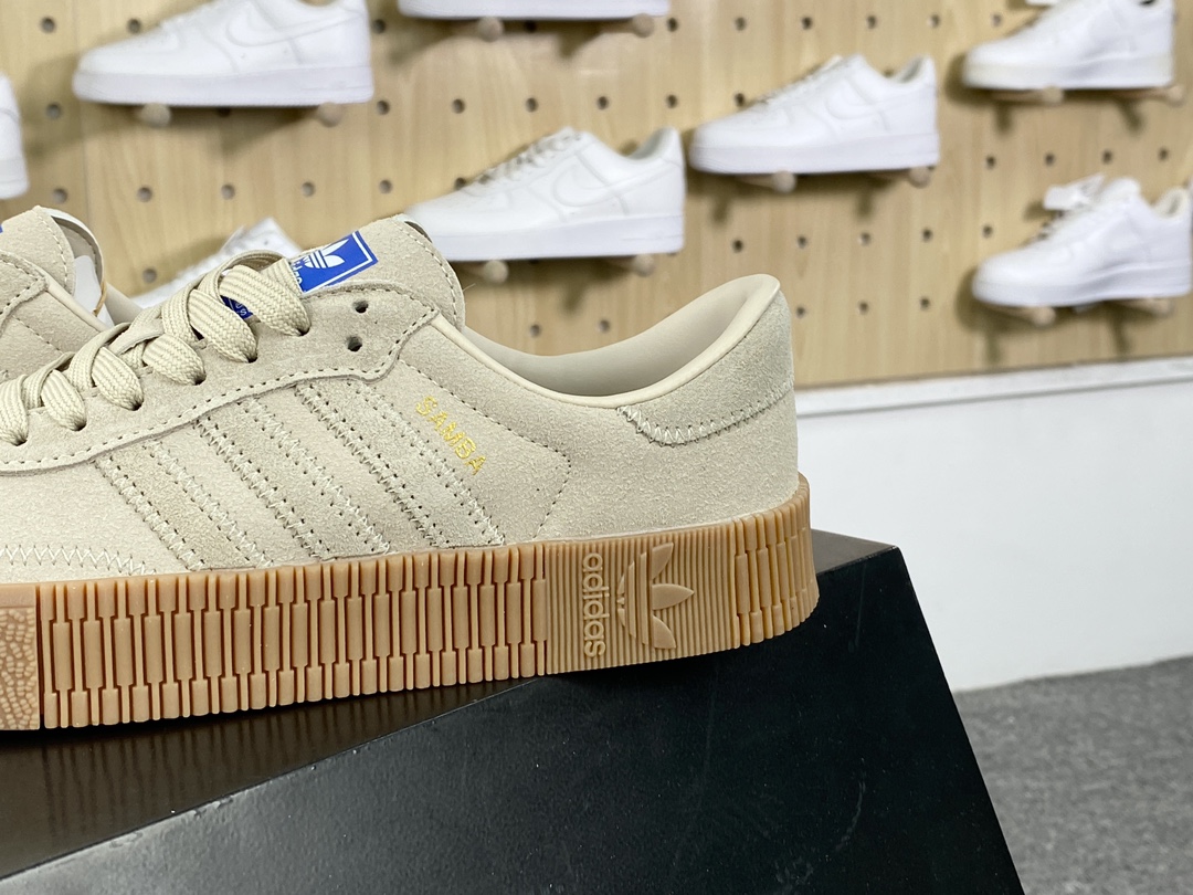 140 三叶草Adidas Originals Samba Rose W桑巴蔷薇系列低帮德训板鞋“翻毛浅沙棕生胶底”FU7458