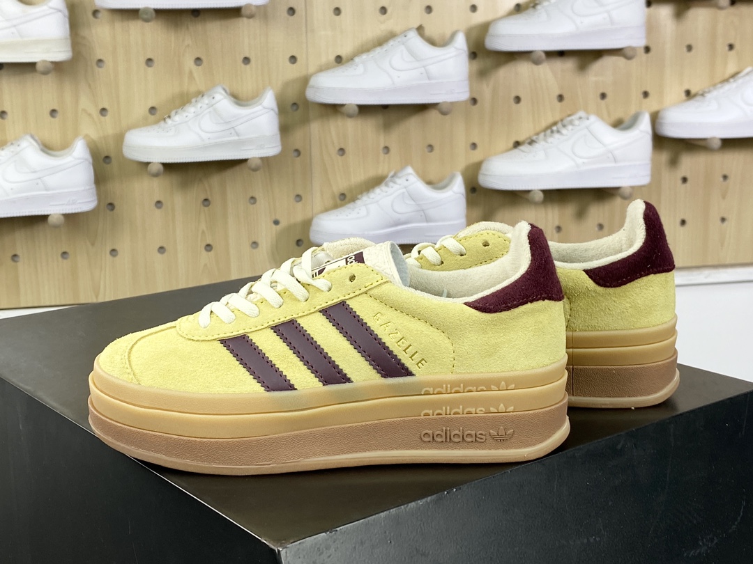 180 阿迪达斯Adidas Originals Gazelle Bold W 羚羊松糕板鞋“翻毛姜黄深褐生胶底”IF5937