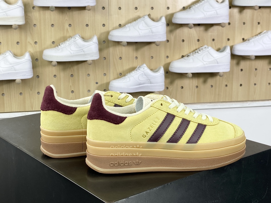 180 阿迪达斯Adidas Originals Gazelle Bold W 羚羊松糕板鞋“翻毛姜黄深褐生胶底”IF5937