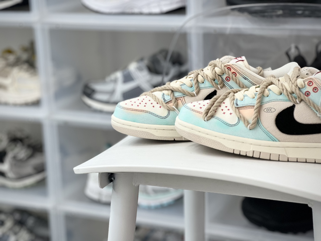 260 耐克Nike SB Dunk Low Lot"Blue/White"扣篮系列低帮板鞋“蓝橙多巴胺渐变刺子绣绑绳”DV0834-100