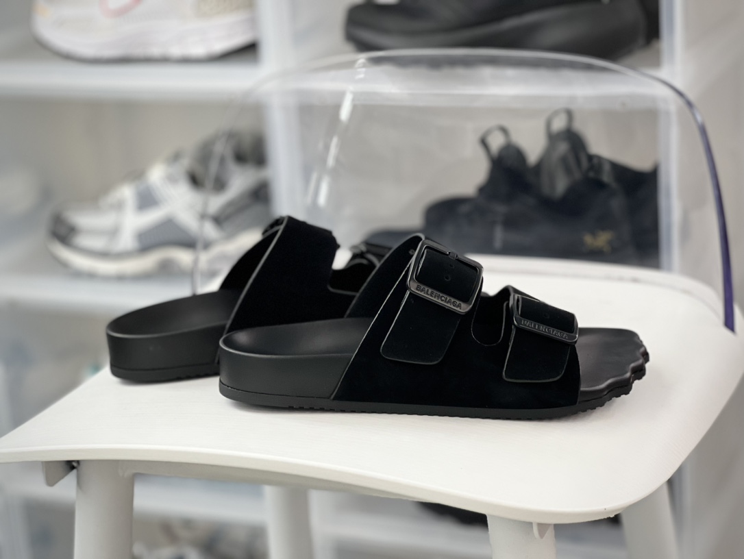 210 Balenciaga Sunday Suede Sandal 星期日拖鞋“麂皮全黑”761726 WCGA1 1000