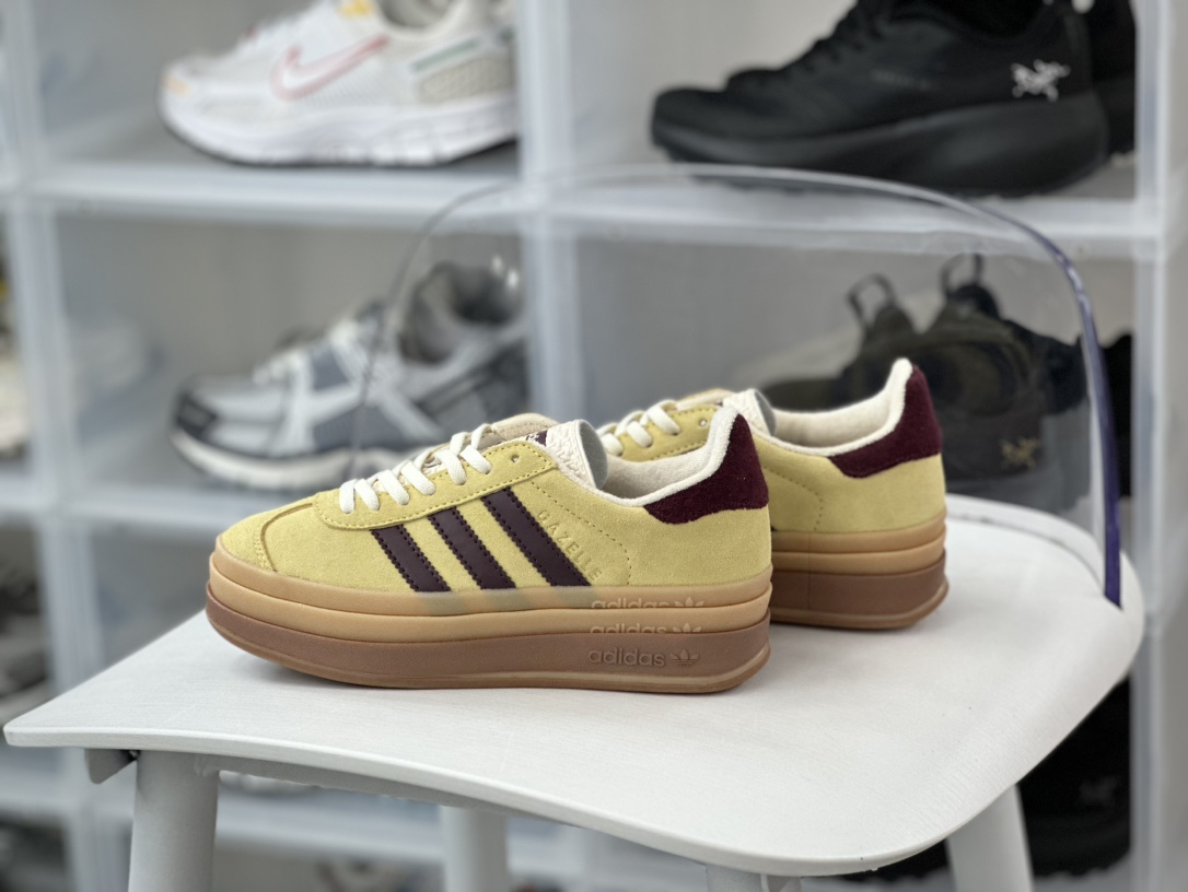 180 阿迪达斯Adidas Originals Gazelle Bold W 羚羊松糕系列板鞋“翻毛姜黄深褐生胶底”IF5937