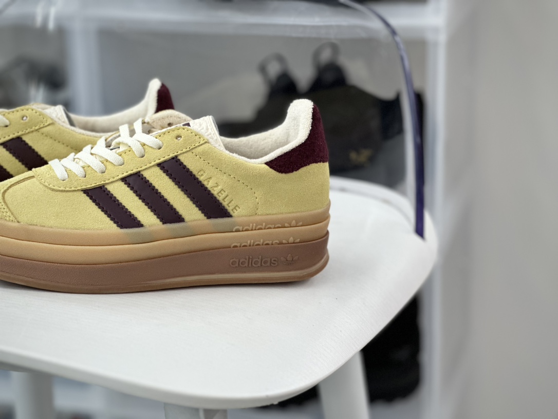 180 阿迪达斯Adidas Originals Gazelle Bold W 羚羊松糕系列板鞋“翻毛姜黄深褐生胶底”IF5937