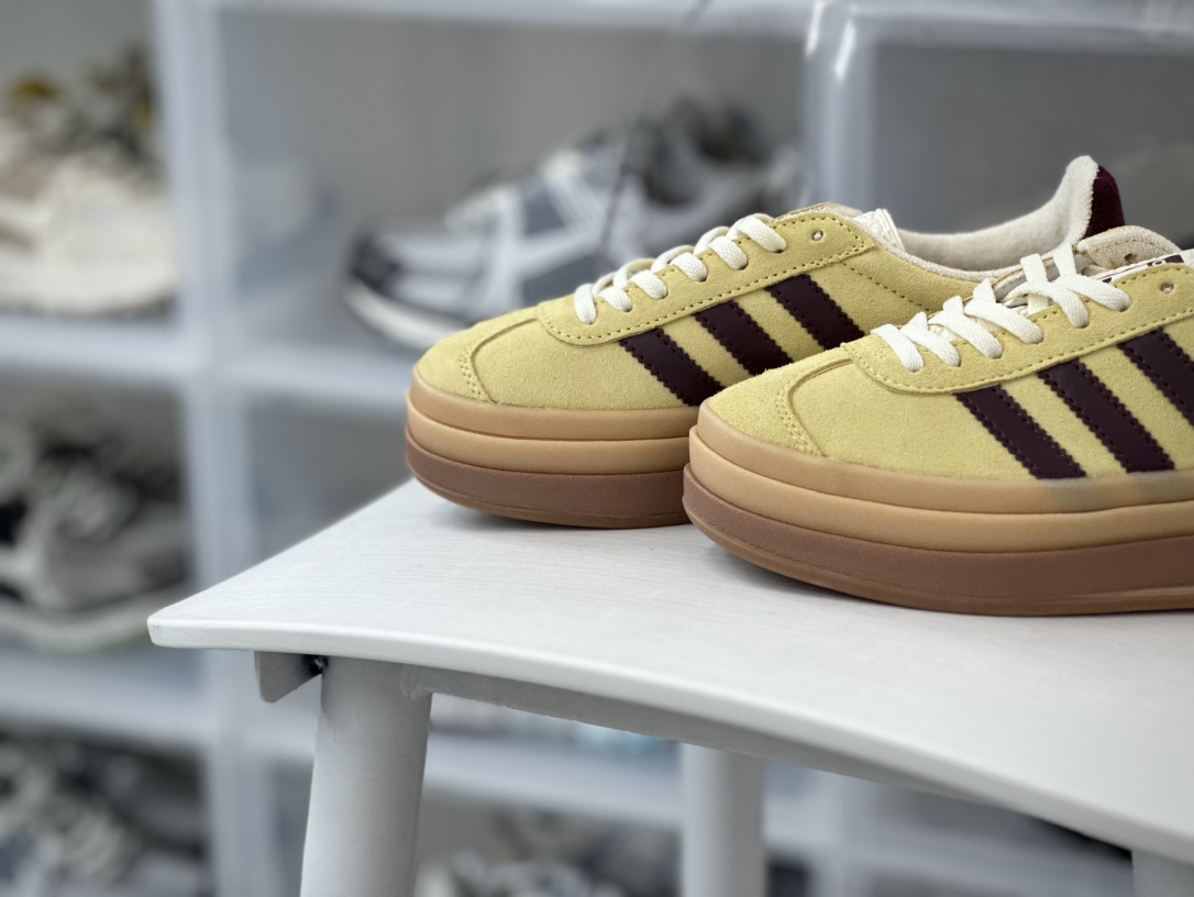 180 阿迪达斯Adidas Originals Gazelle Bold W 羚羊松糕系列板鞋“翻毛姜黄深褐生胶底”IF5937