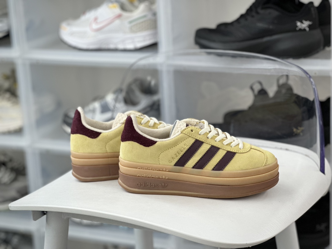 180 阿迪达斯Adidas Originals Gazelle Bold W 羚羊松糕系列板鞋“翻毛姜黄深褐生胶底”IF5937