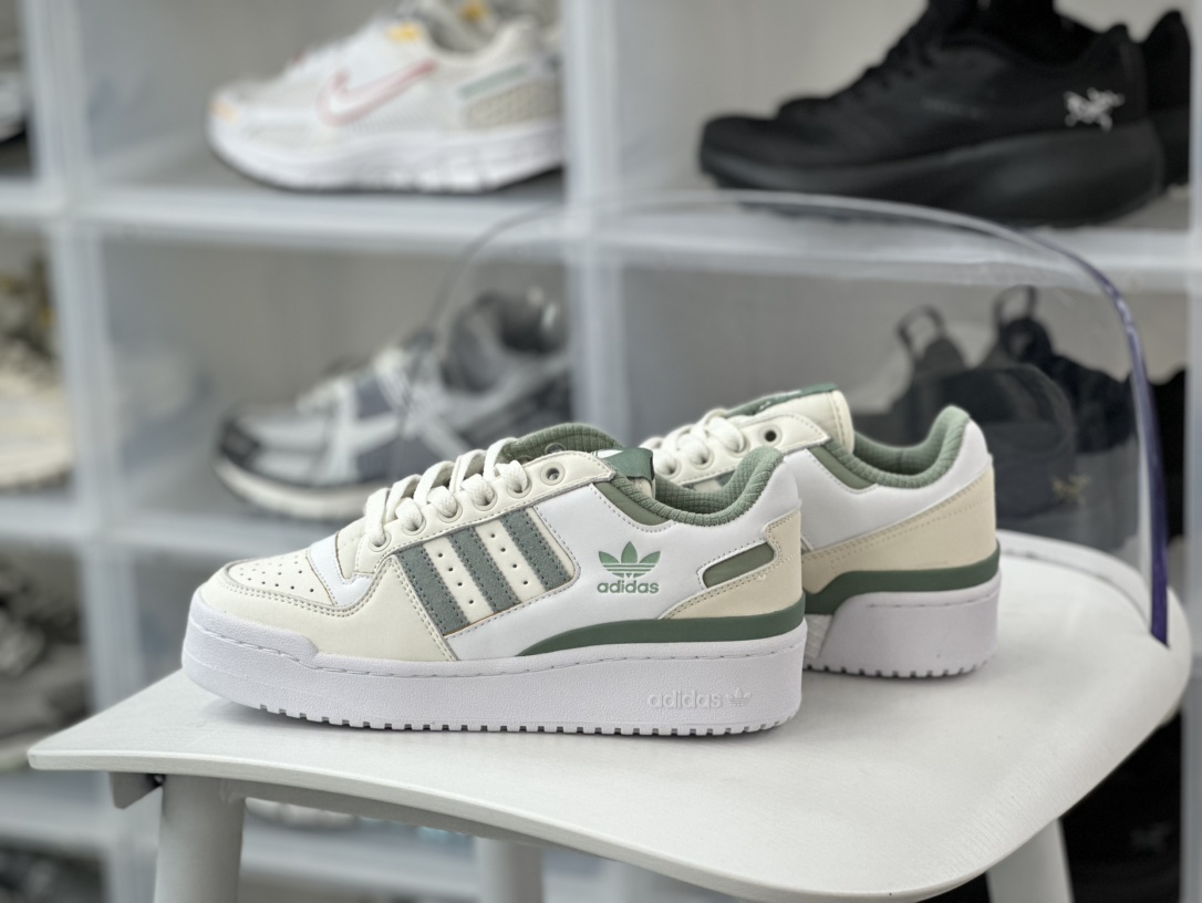 240 Adidas Originals Forum Bold Low CL 罗马厚底版板鞋“皮革米白抹茶绿浅绿”IG0286