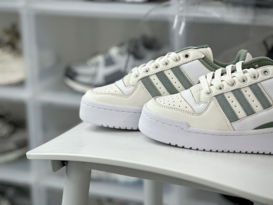 240 Adidas Originals Forum Bold Low CL 罗马厚底版板鞋“皮革米白抹茶绿浅绿”IG0286