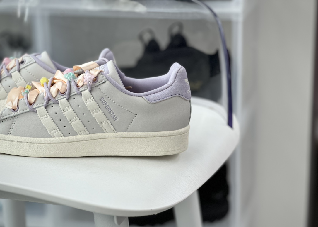 220 三叶草Adidas Originals Superstar"Grey Purple"经典板鞋“皮革淡灰紫鞋饰”IF1804