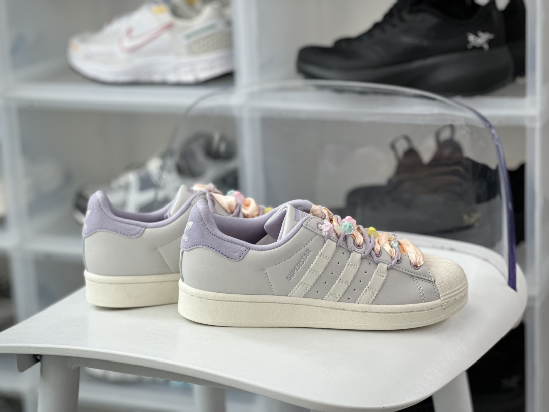 220 三叶草Adidas Originals Superstar"Grey Purple"经典板鞋“皮革淡灰紫鞋饰”IF1804