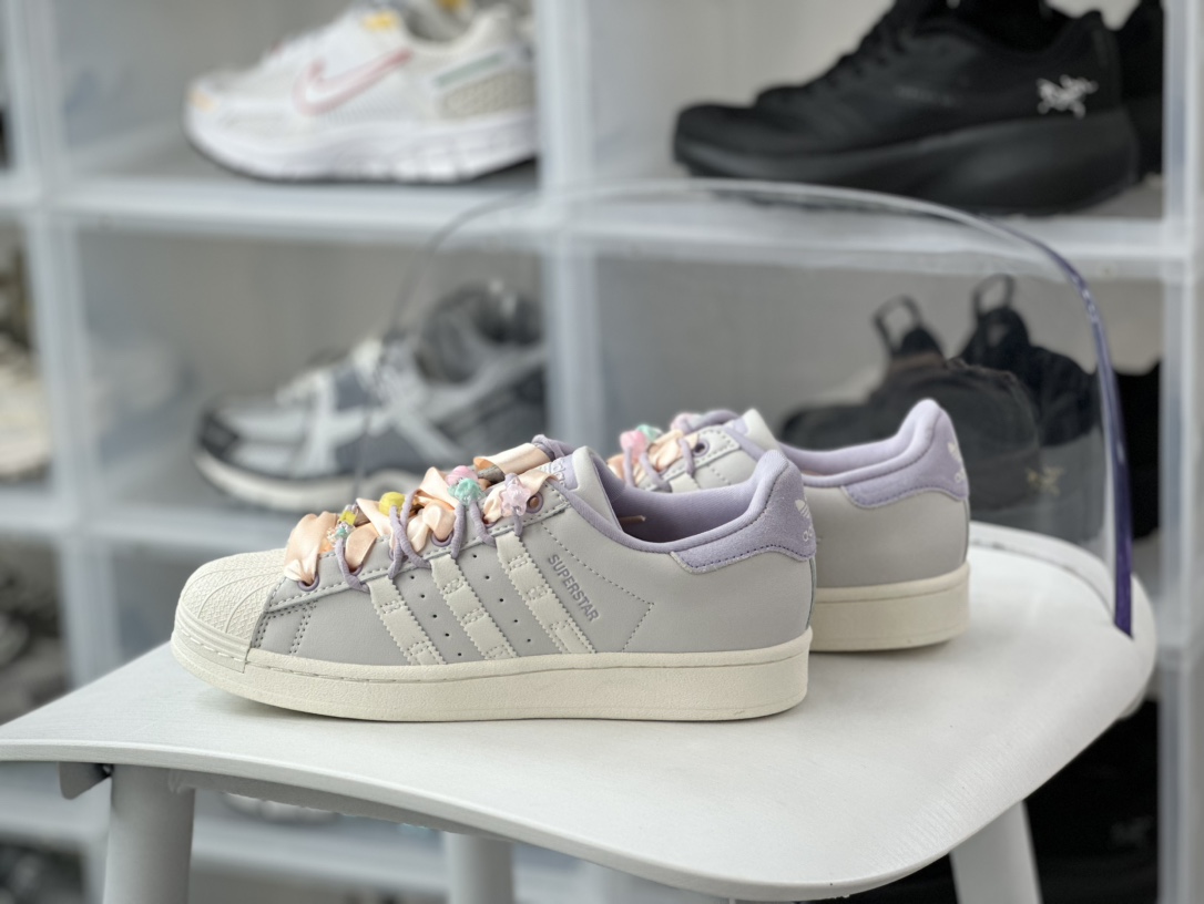 220 三叶草Adidas Originals Superstar"Grey Purple"经典板鞋“皮革淡灰紫鞋饰”IF1804