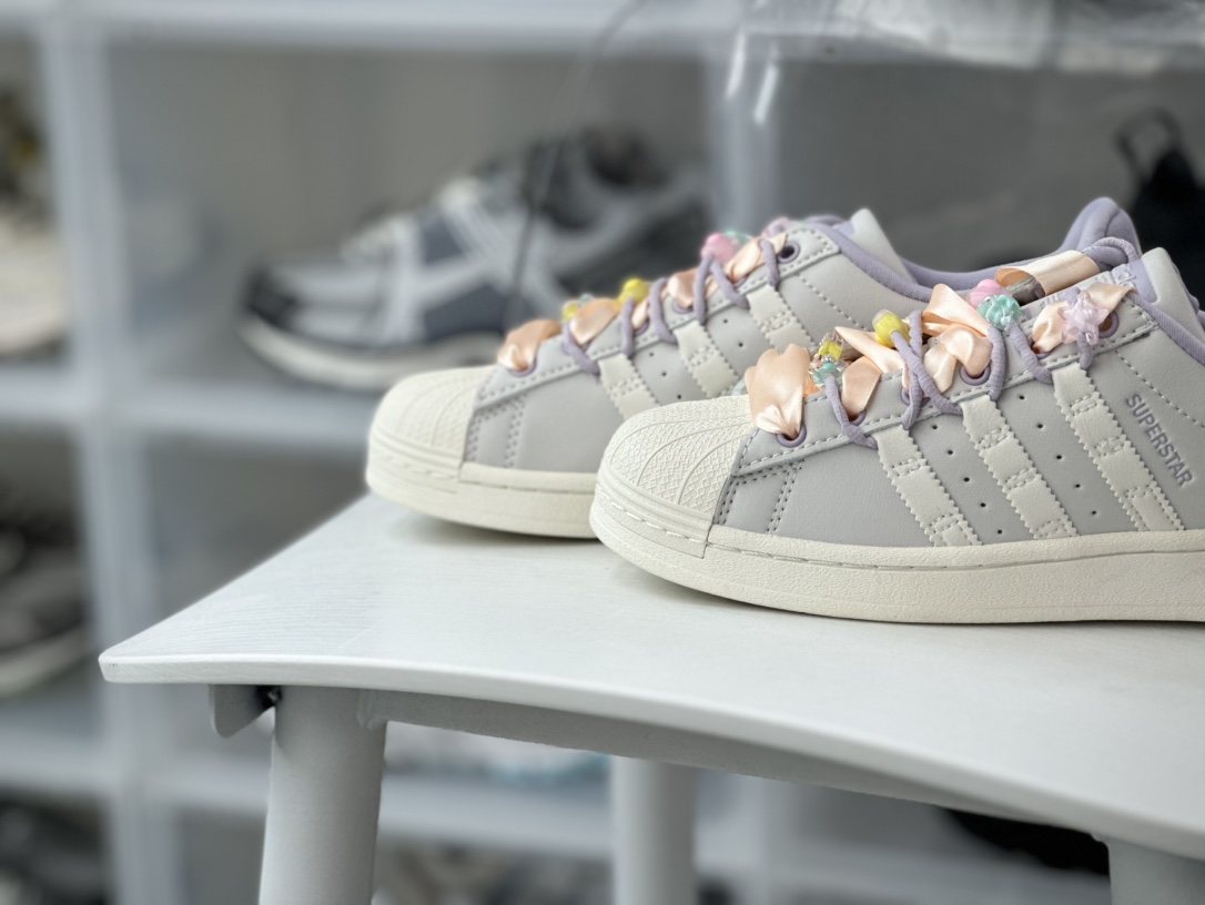 220 三叶草Adidas Originals Superstar"Grey Purple"经典板鞋“皮革淡灰紫鞋饰”IF1804