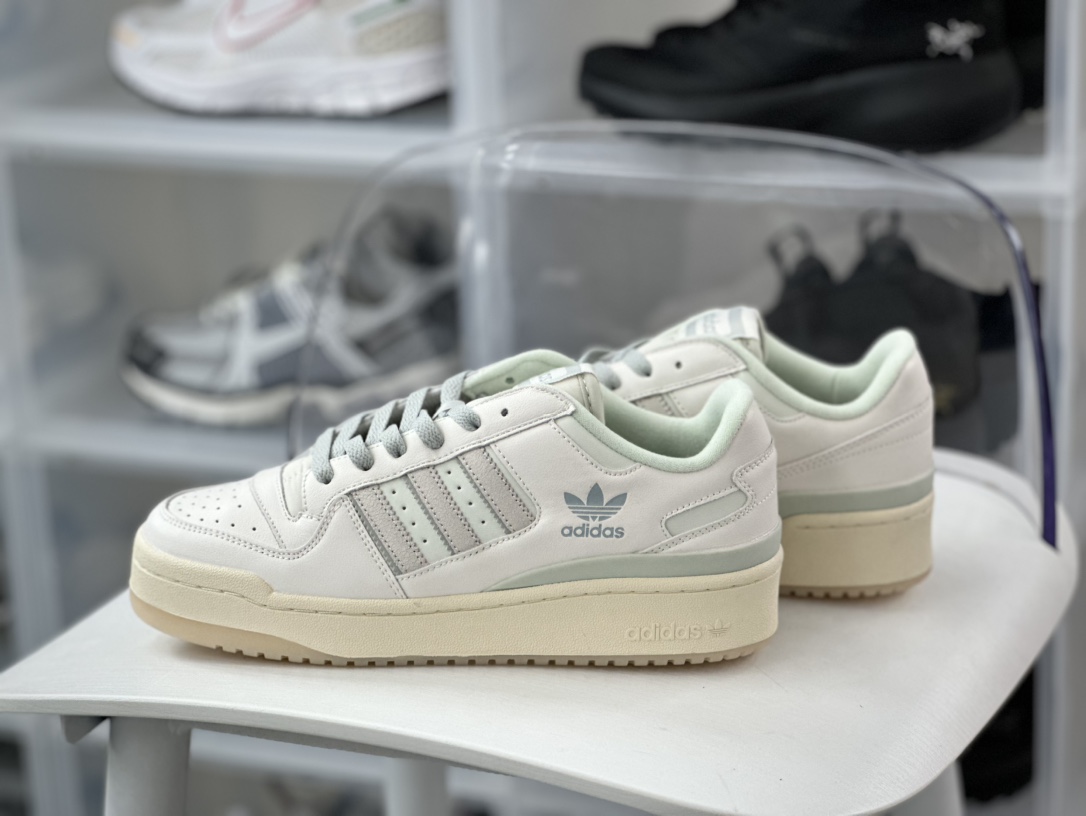 240 Adidas Originals Forum Bold Low CL 罗马厚板鞋“皮革米白玉绿”IG3973