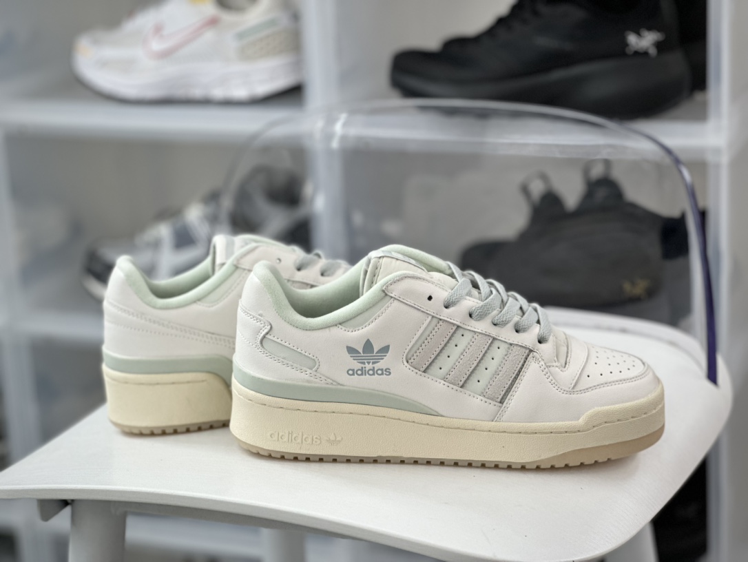 240 Adidas Originals Forum Bold Low CL 罗马厚板鞋“皮革米白玉绿”IG3973