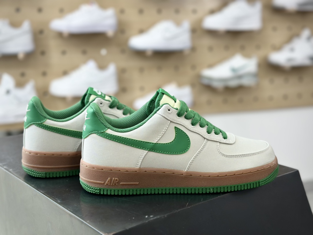 180 男女鞋带半码耐克Nike Air Force 1 Low Canvas AF1空军一代经典百搭板鞋“帆布灰绿棕”AJ7282-003