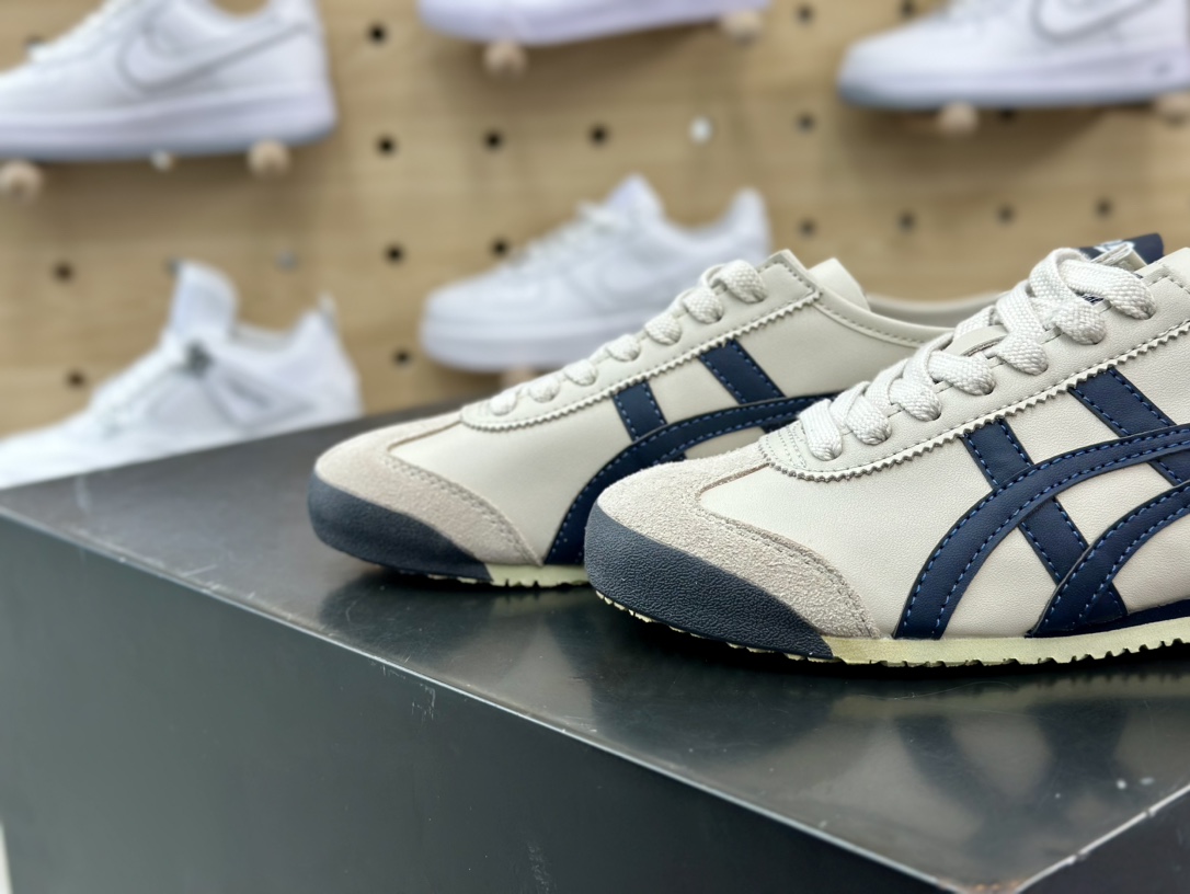 140-鬼塚虎/Onitsuka Tiger Mexico 66经典墨西哥系列慢跑鞋“皮革米灰藏青蓝”DL408-1659