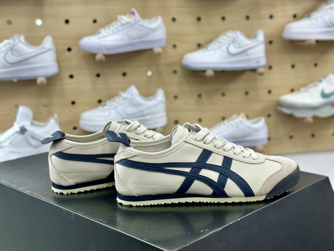 140-鬼塚虎/Onitsuka Tiger Mexico 66经典墨西哥系列慢跑鞋“皮革米灰藏青蓝”DL408-1659