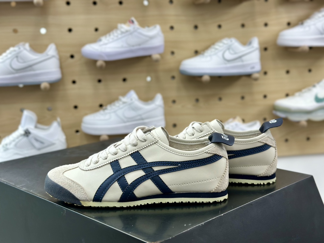 140-鬼塚虎/Onitsuka Tiger Mexico 66经典墨西哥系列慢跑鞋“皮革米灰藏青蓝”DL408-1659