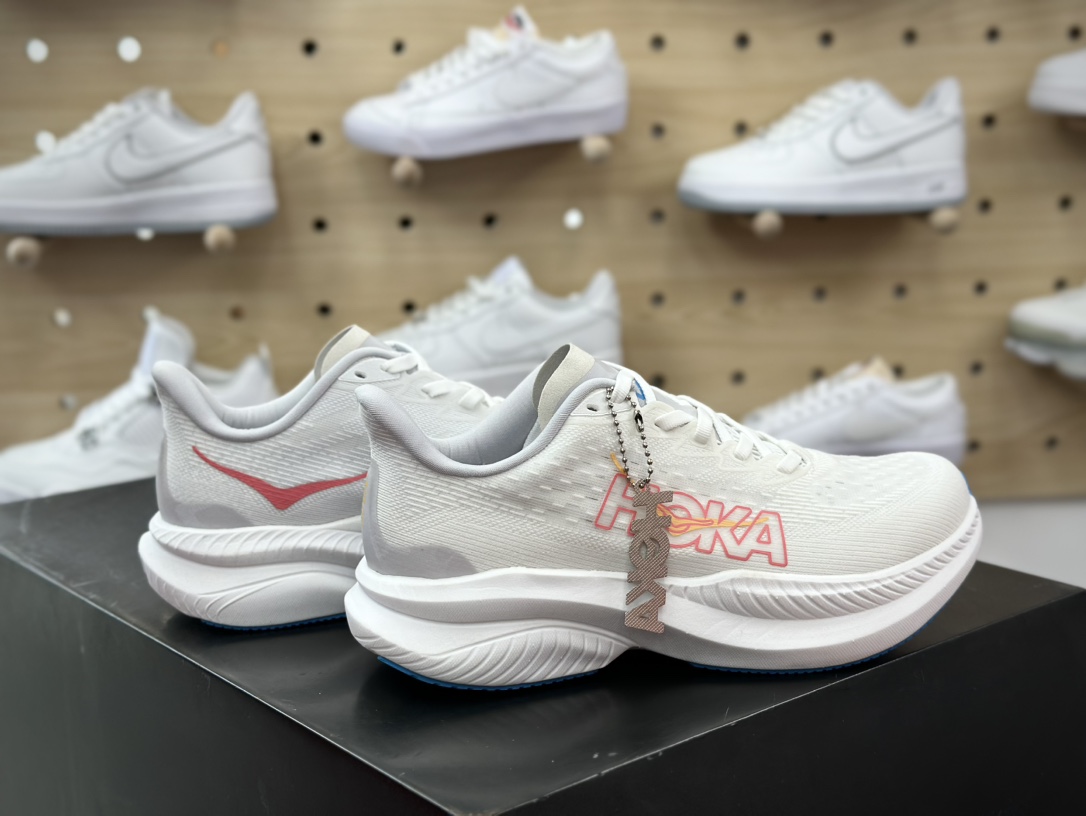 200 Hoka One One Mach 6 Low 马赫6代系列低帮全马竞速慢跑鞋“网织白红蓝”1147810/WNCL