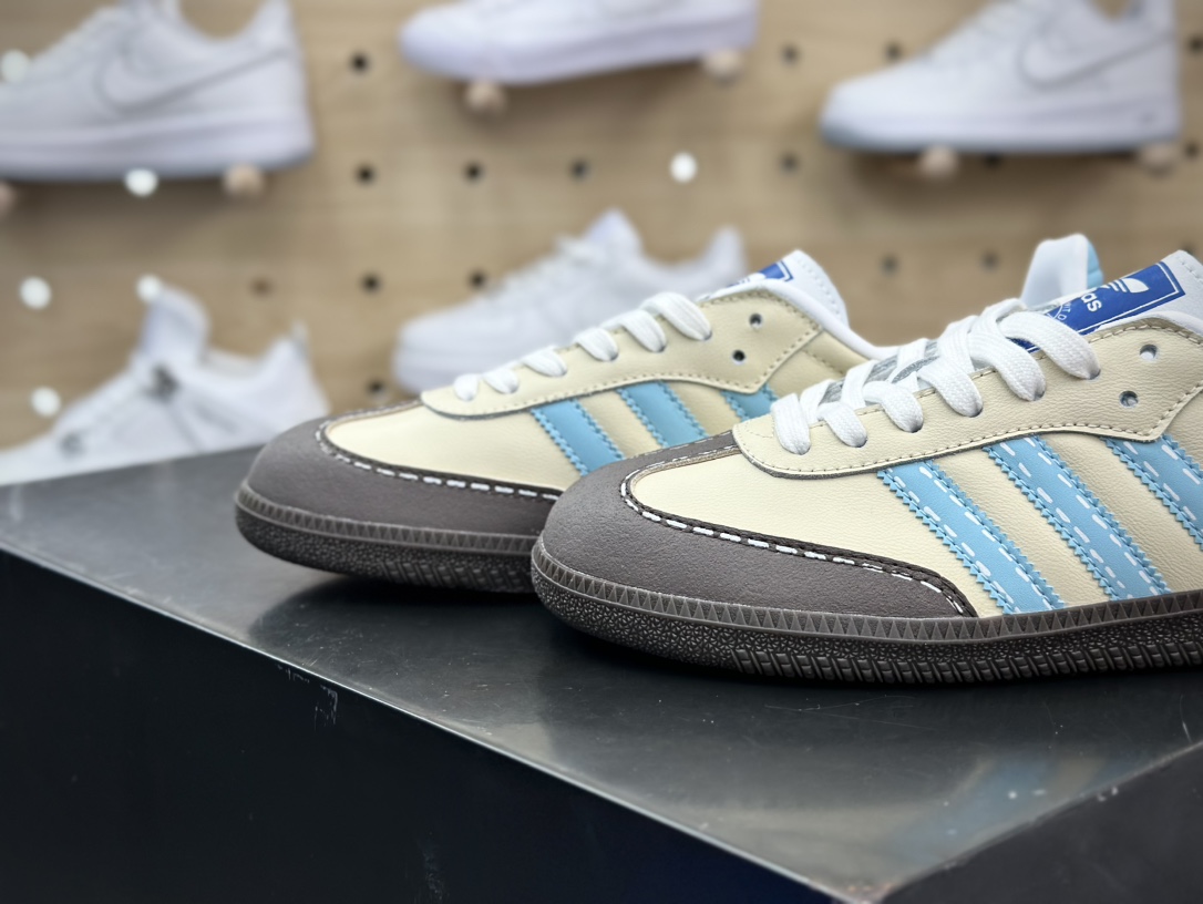 240 Adidas Originals Samba OG桑巴舞系列绅士德训板鞋“皮革米黄棕蓝”IG1024