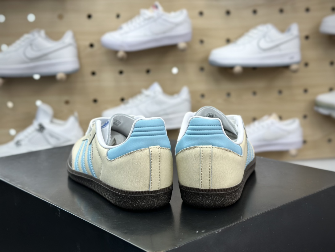 240 Adidas Originals Samba OG桑巴舞系列绅士德训板鞋“皮革米黄棕蓝”IG1024