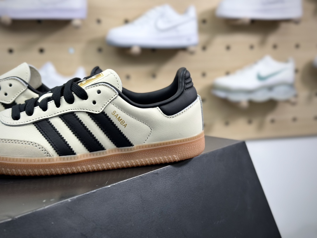 阿迪达斯/三叶草Adidas Originals Samba OG桑巴舞系列绅士运动板鞋“皮革奶白黑生胶底”ID0478