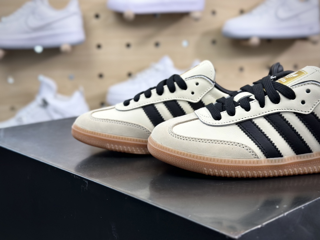 阿迪达斯/三叶草Adidas Originals Samba OG桑巴舞系列绅士运动板鞋“皮革奶白黑生胶底”ID0478