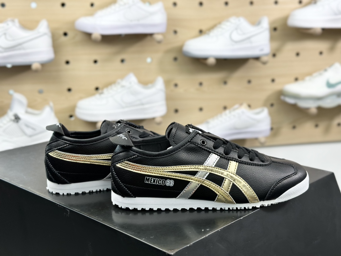 鬼塚虎/Onitsuka Tiger Mexico 66经典墨西哥系列低帮慢跑鞋“皮革黑金银”D5V2L-9094