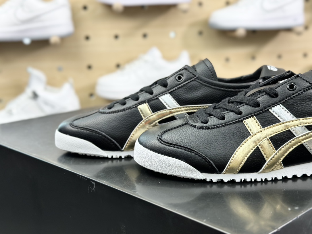 鬼塚虎/Onitsuka Tiger Mexico 66经典墨西哥系列低帮慢跑鞋“皮革黑金银”D5V2L-9094