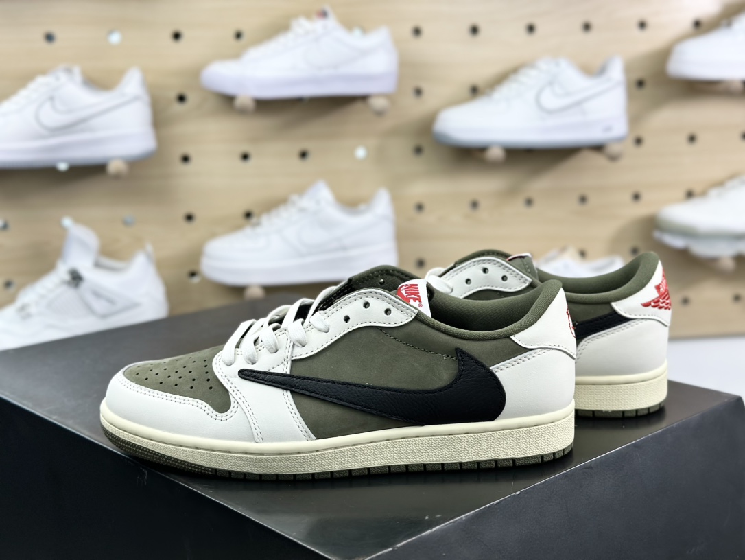 Travis Scott x Nike Air Jordan 1 Low OG”Medium Olive”AJ1乔丹一代运动篮球鞋“TS联名反转橄榄绿白黑倒钩10.0”DM7866-200