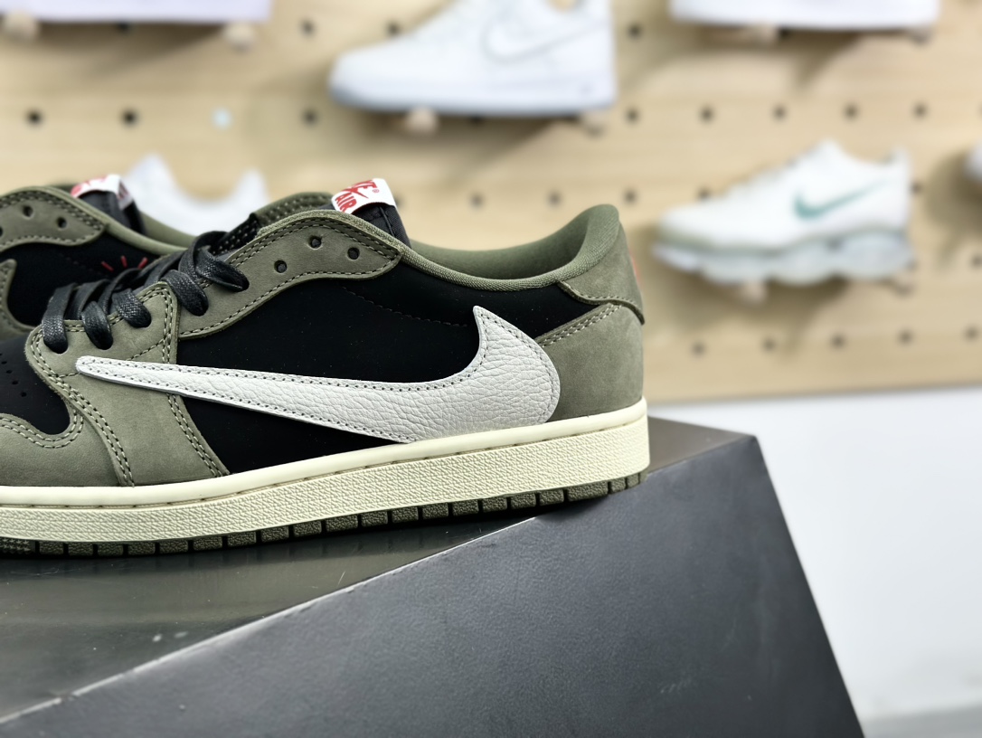 Travis Scott x Nike Air Jordan 1 Low OG”Black/Olive”AJ1乔丹一代篮球鞋“TS联名橄榄绿黑白倒钩7.0”DM7866-002