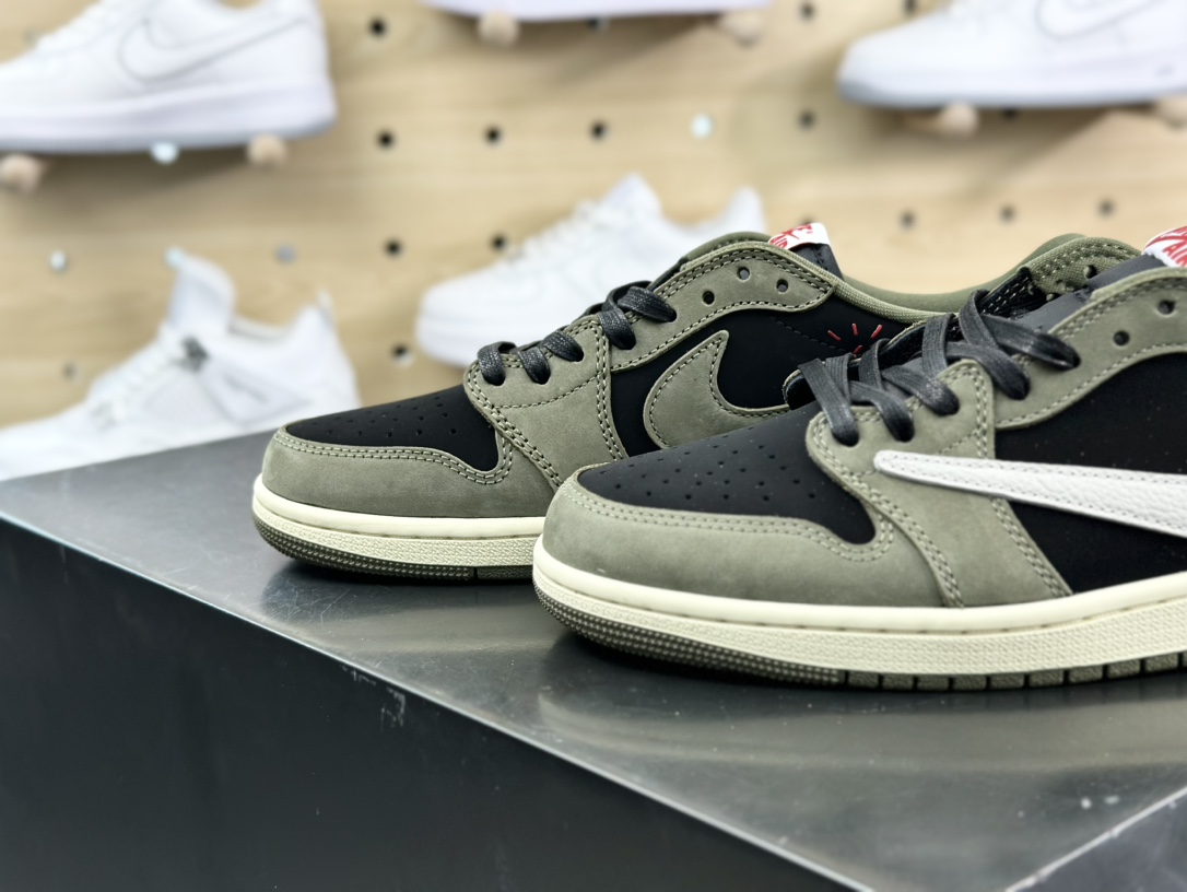 Travis Scott x Nike Air Jordan 1 Low OG”Black/Olive”AJ1乔丹一代篮球鞋“TS联名橄榄绿黑白倒钩7.0”DM7866-002